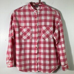 Womens Casting LA Long Sleeve Button‎ Gingham Shirt Pink White Barbie S
